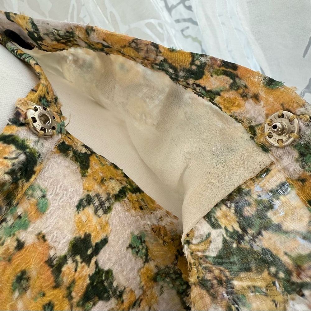 ISABEL MARANT GREEN YELLOW WHITE FLORAL PRINT RUFFLE SIDE TIE WRAP MINI SKIRT - Picture 11 of 15